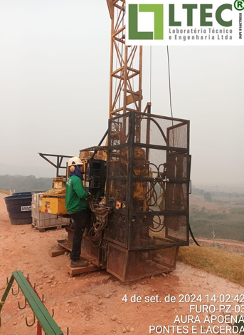 Sondagem rotativa em andamento.