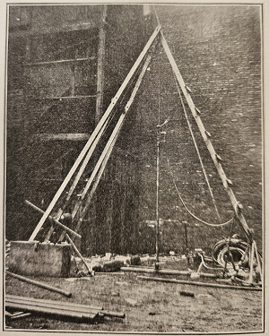 Torre instalada em local urbano para exploração do subsolo utilizando técnicas de perfuração.

Fonte: Smith e Ferrenz (1923).